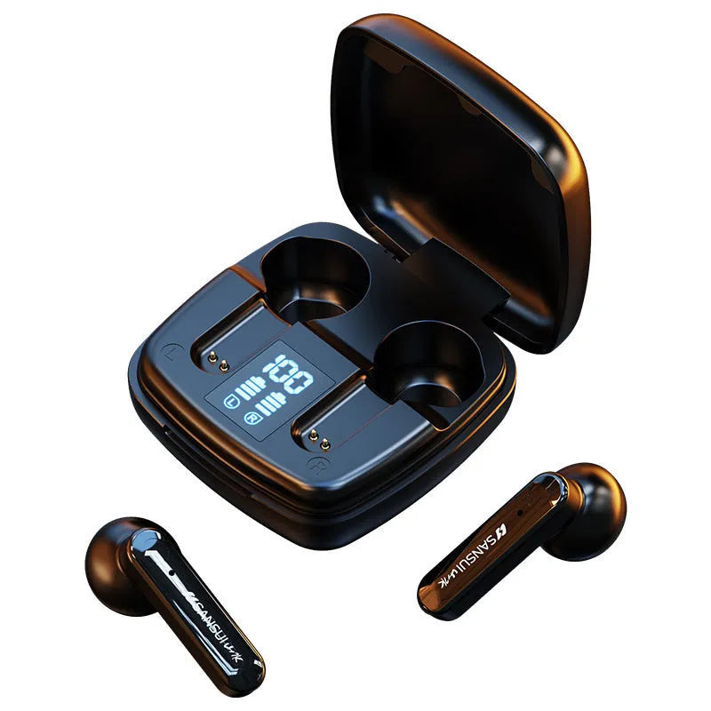 Wireless binaural semi-in-ear earphone in dark night black with HIFI sound quality