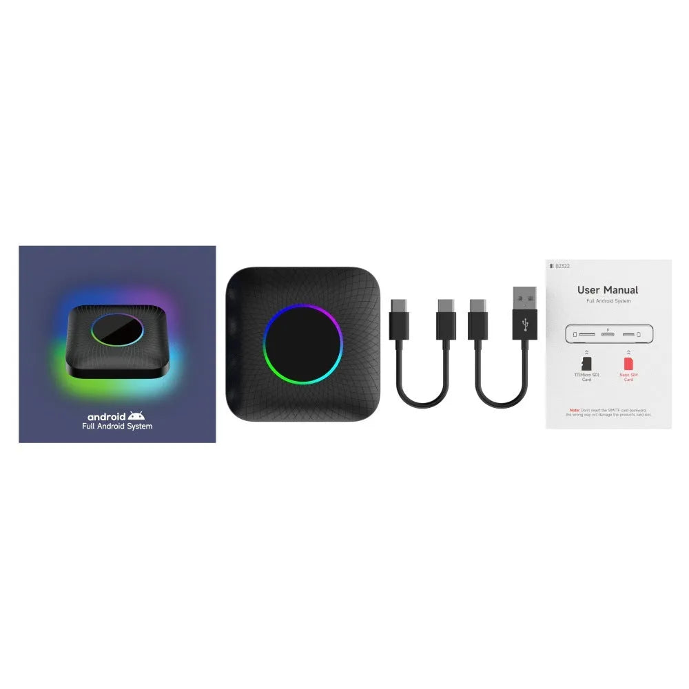 Tbox-Led Wireless Carplay Moxibustion Box Android 13 adapter 78.6x78.6x18.5mm for wired CarPlay cars