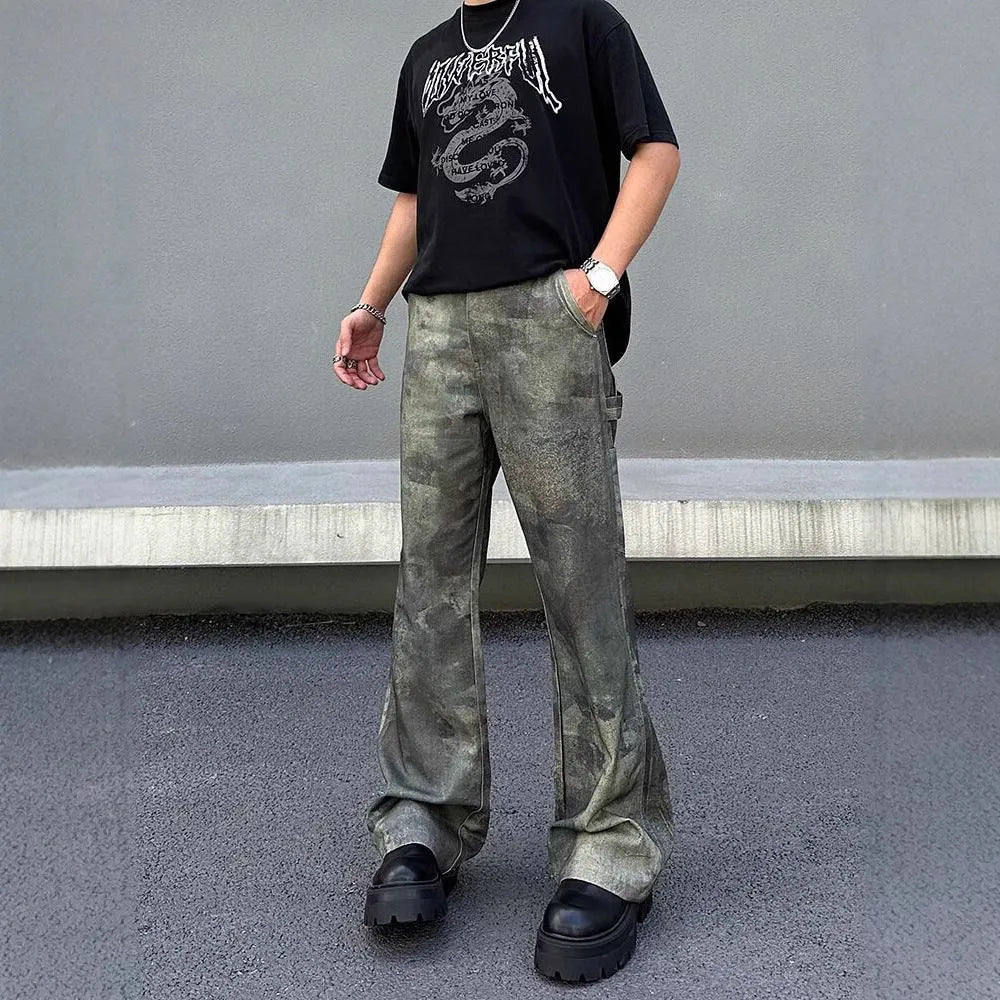 Men's straight-leg jeans with digital camouflage pattern in cotton denim fabric