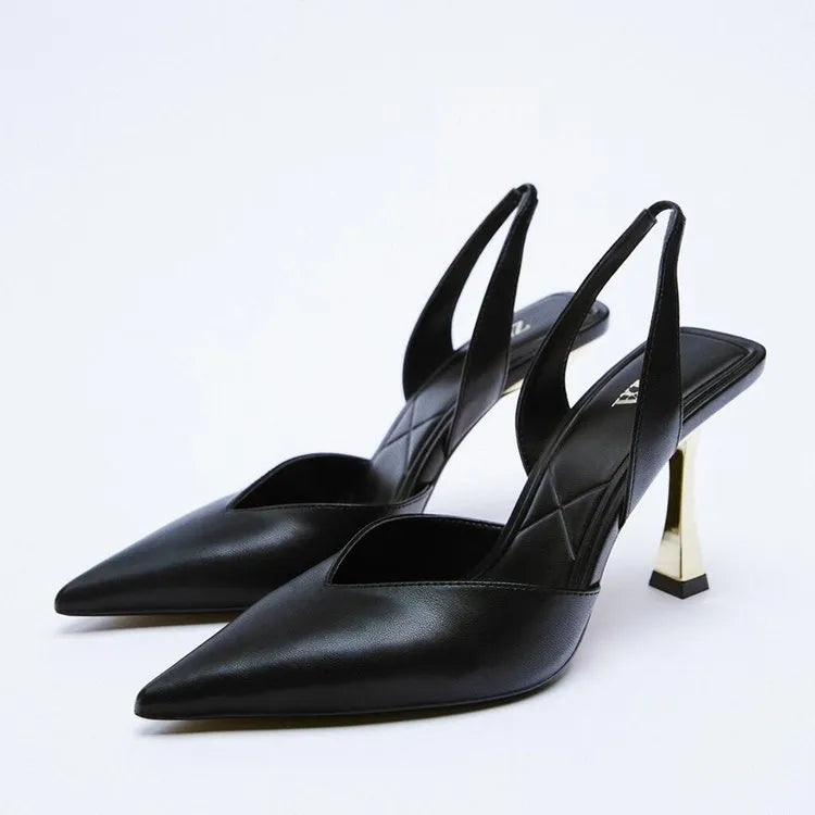 Korean-style pointed patent leather high heels for women in apricot colour with shallow mouth cut design