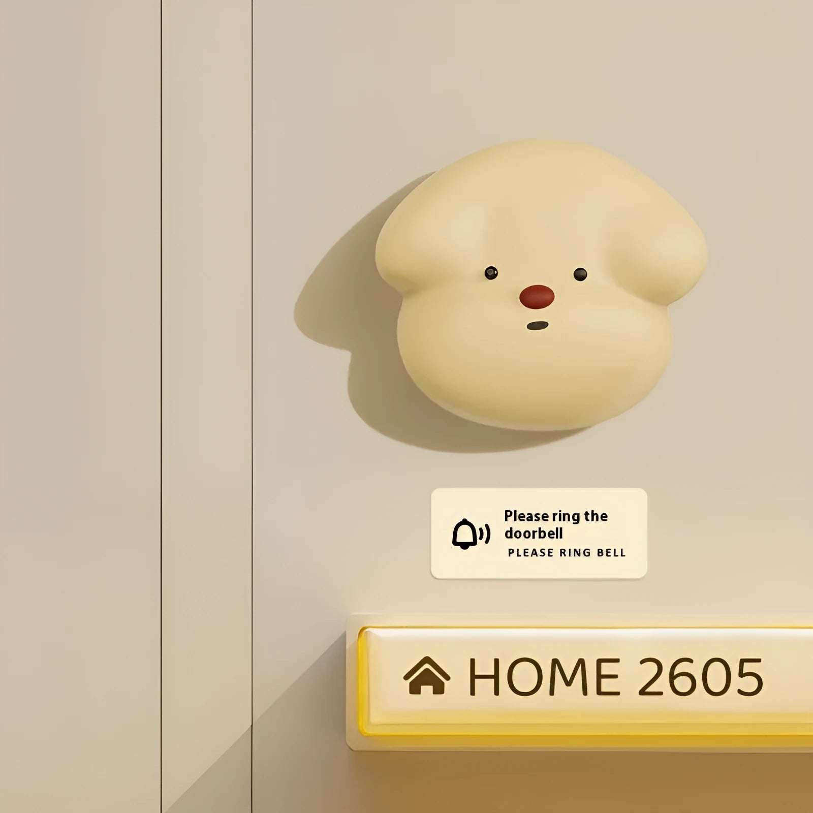 Wireless self-generating beeper doorbell in milky yellow or white colour with plug-in power