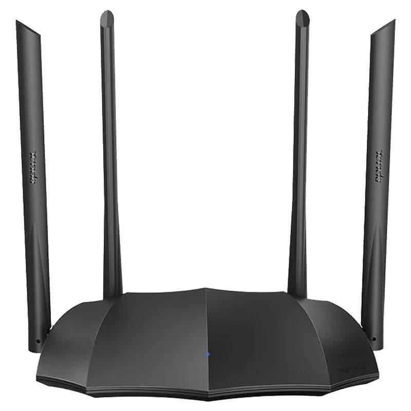 AC8 dual-band wireless gigabit router showing front panel with indicator lights and connection ports
