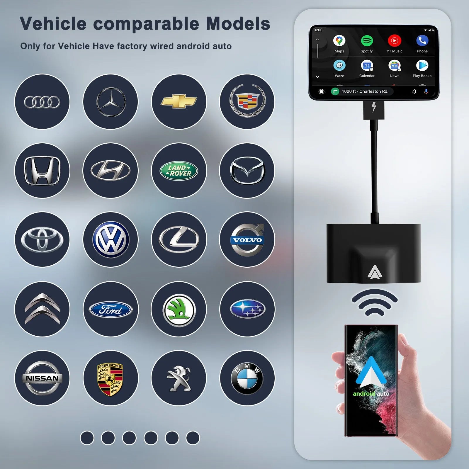 Car wireless Android adaptor for CARPLAY systems in black or white.