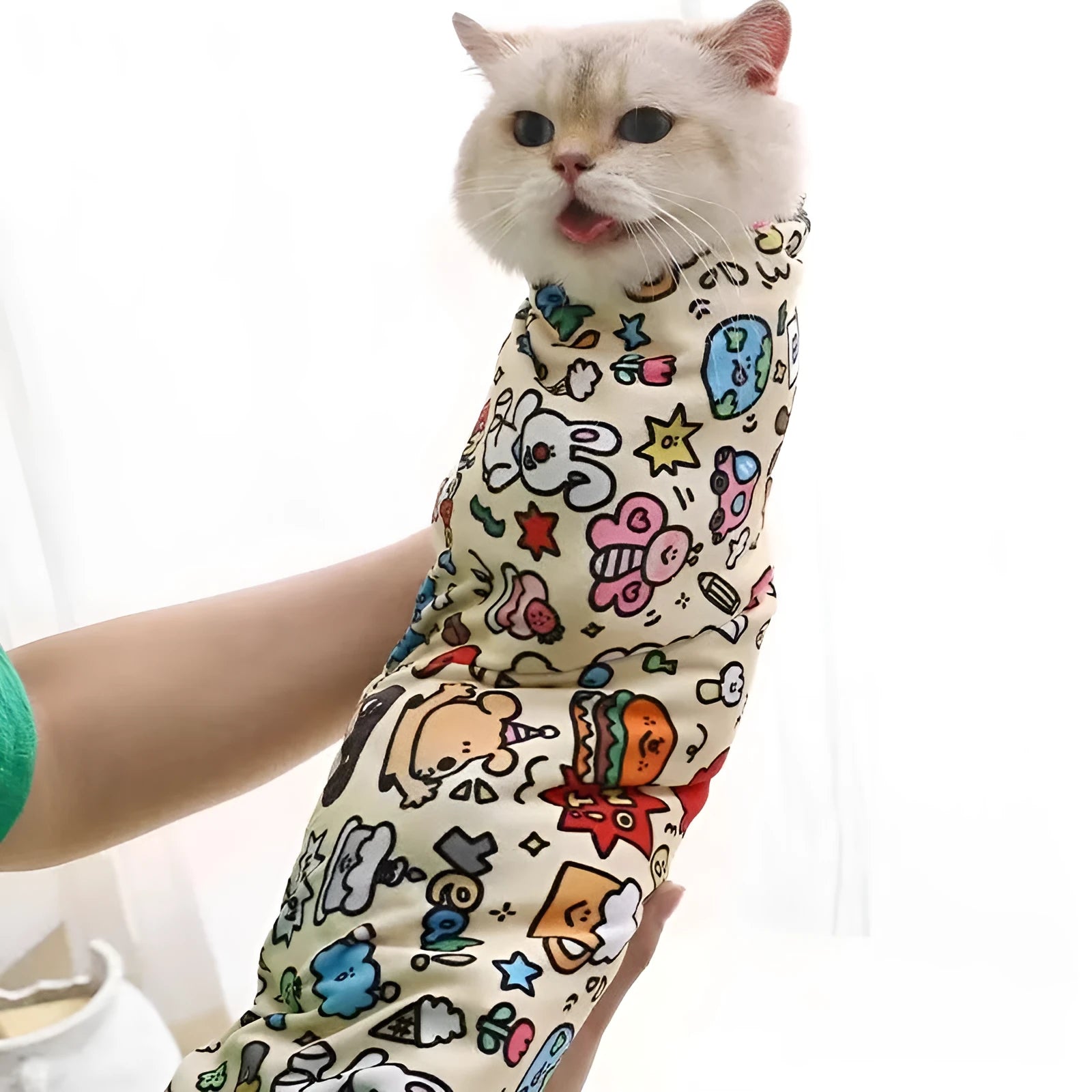 Cartoon printed cat cosmetic bag in nylon material showing Blue Puppy design with 55cm dimensions