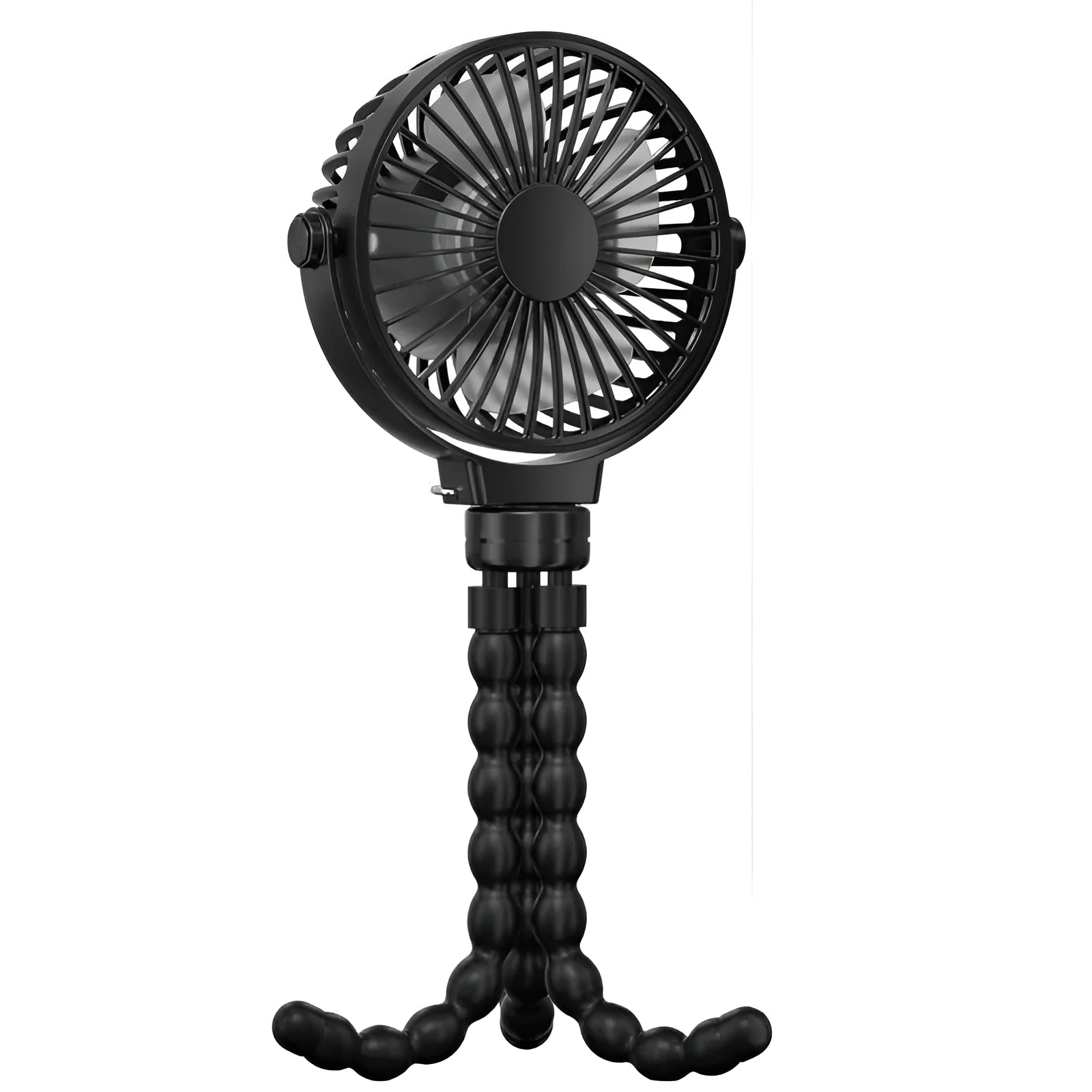 Battery operated octopus fan with flexible tripod legs, black, 2000mAh rechargeable, three speed settings