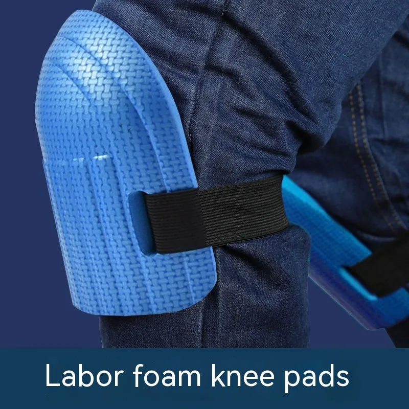 EVA foam kneepad pair showing approximately 11mm thickness, available in black, blue, green, or pink colours