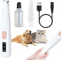 White rechargeable electric dog paw trimmer with LED light on paw, 17.7cm