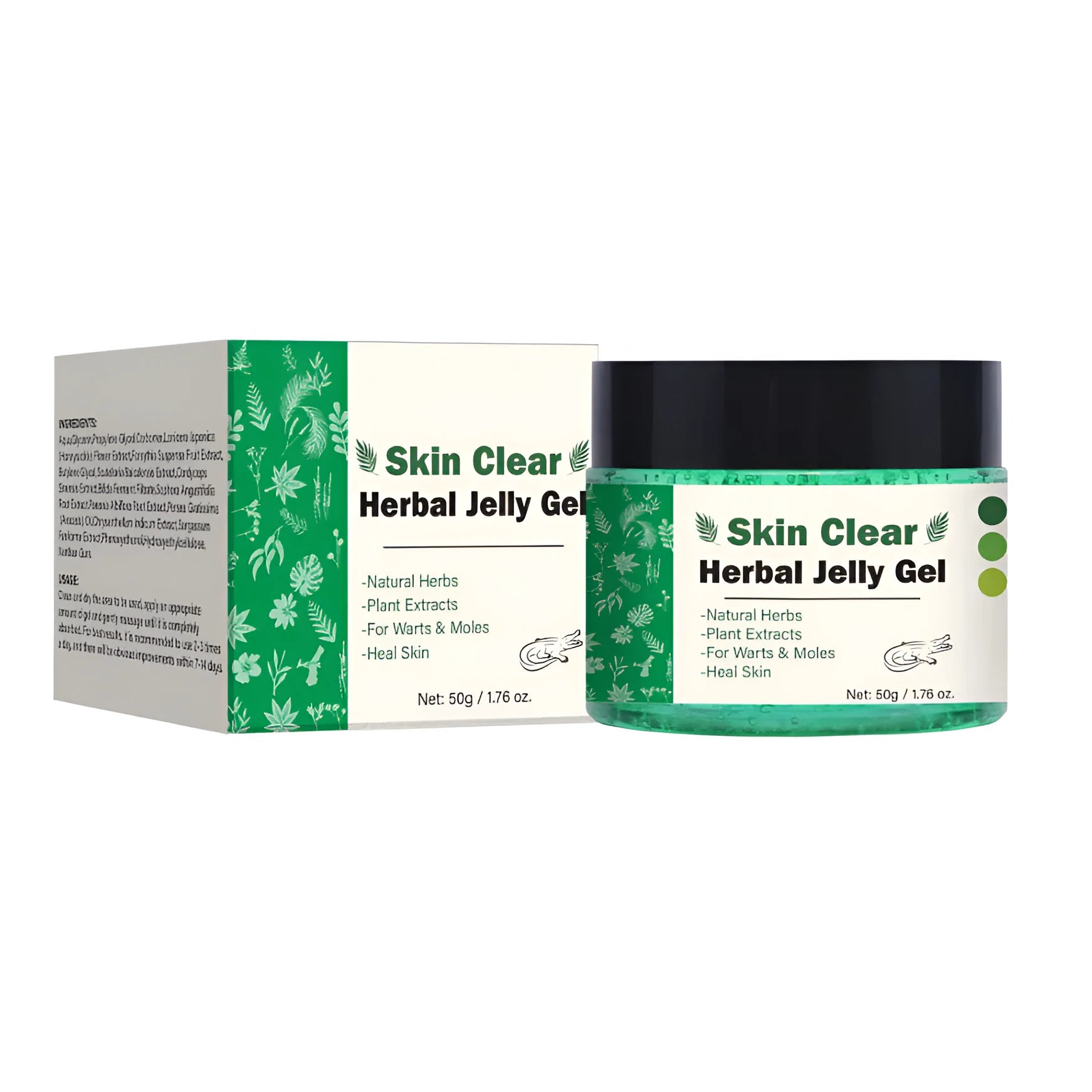 Clear herbal gel in 50g cosmetic jar container for skin care and body moisturisation