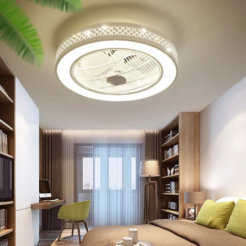 LED invisible fan chandelier with metal blades 55CM pastoral style for living bedroom dining room