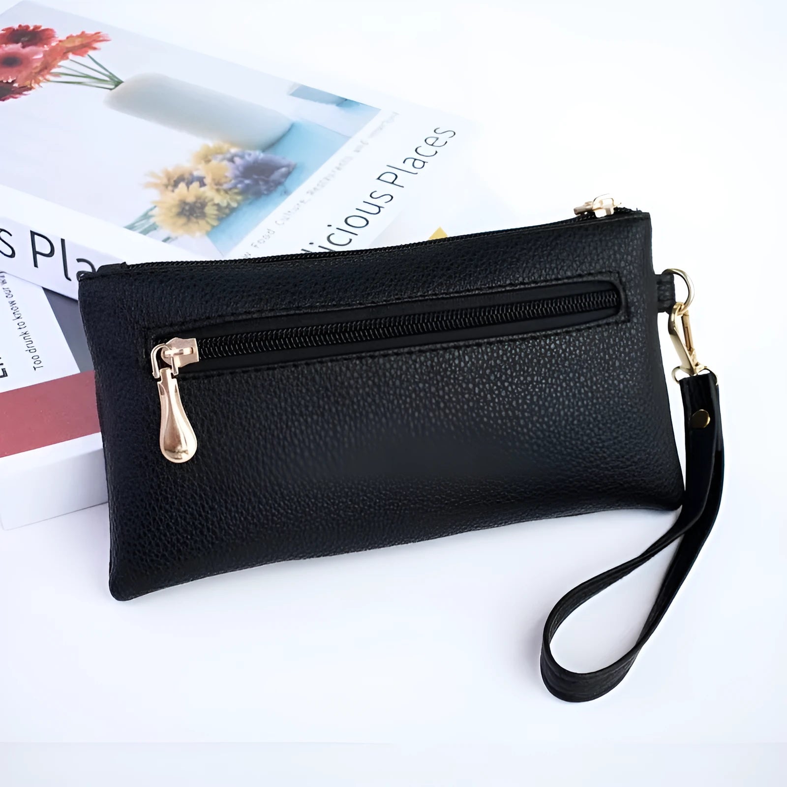Simple soft PU crossbody shoulder bag in a horizontal square shape with sandwich zipper internal structure