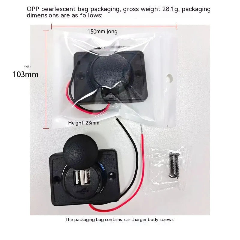 Black 12V car RV USB charger socket with dual ports and mounting screws