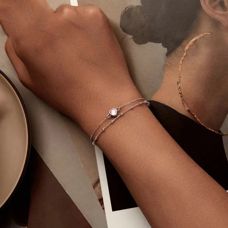 Women's 925 sterling silver heart bracelet with adjustable chain and 6mm pendant in colour BSB152