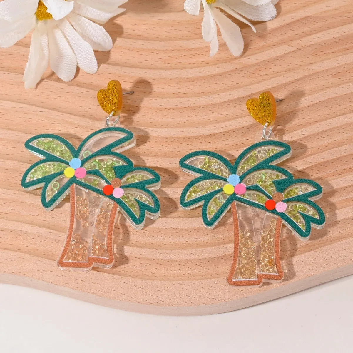 Acrylic drop earrings with fruit and dessert motifs including cherry, strawberry, watermelon, pineapple, coconut, cake, and ice cream, in pastoral style for women