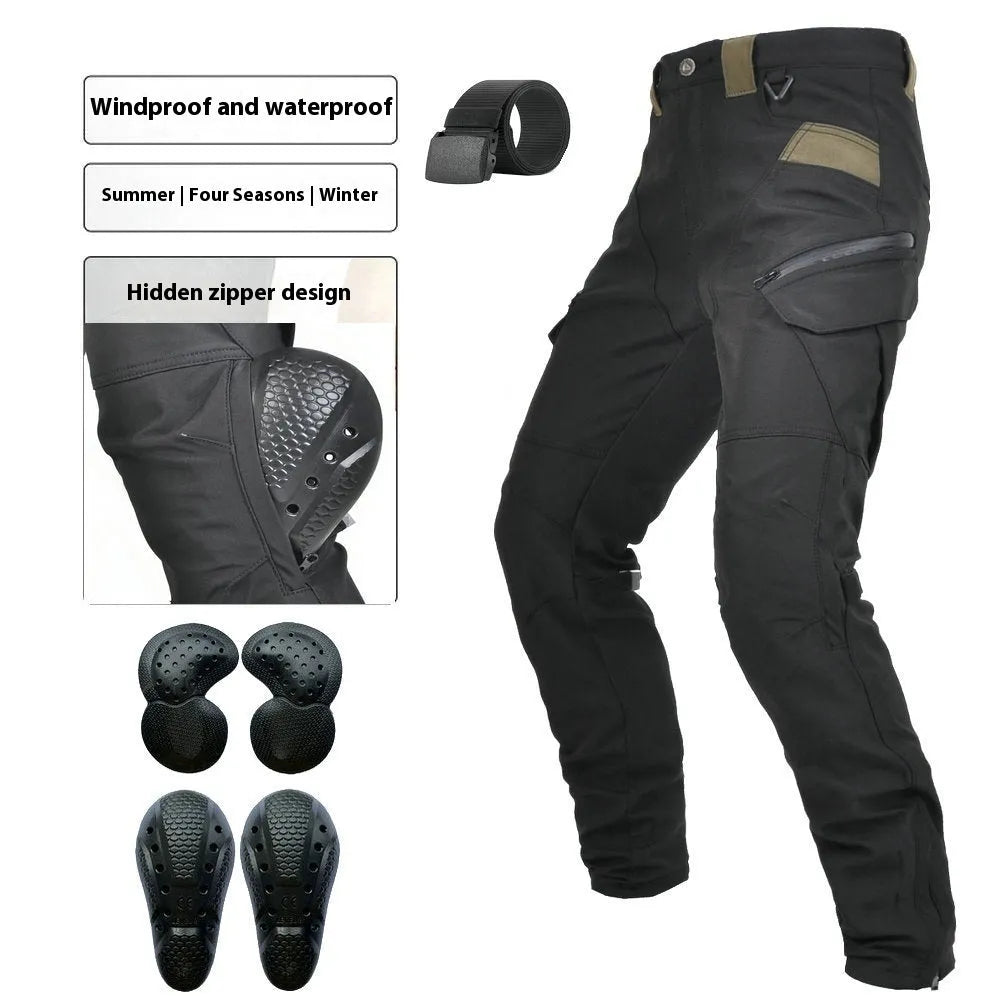 Motorcycle waterproof windproof trousers with protective gear set in black or green colour options