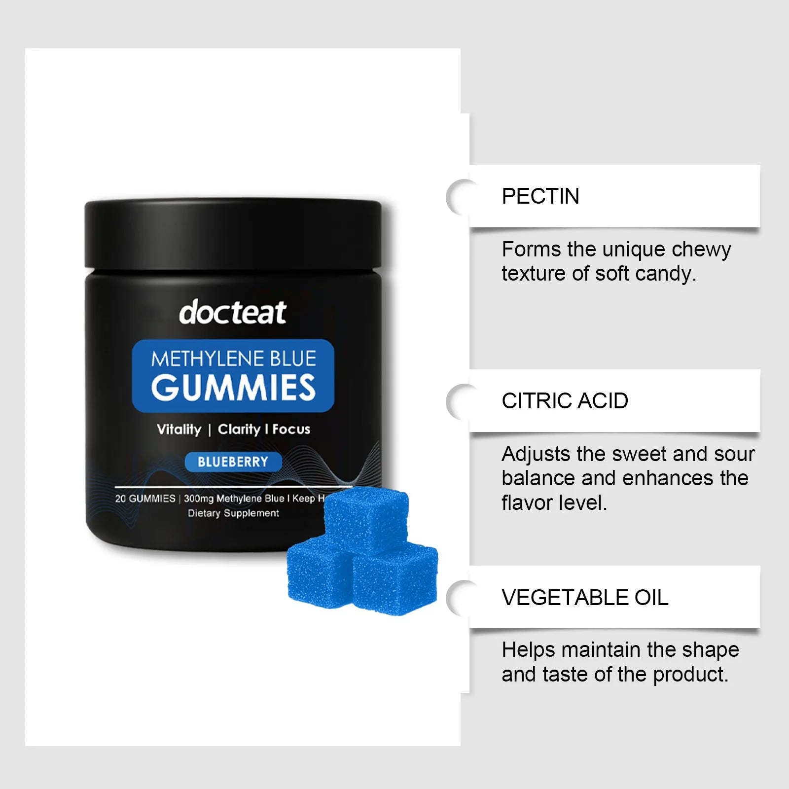 Pack of Body Care Soft Candy Supplement showing 20 gummies with methylene blue trihydrate