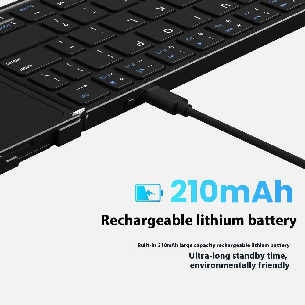 Black folding Bluetooth keyboard with touchpad for tablets and mobile phones