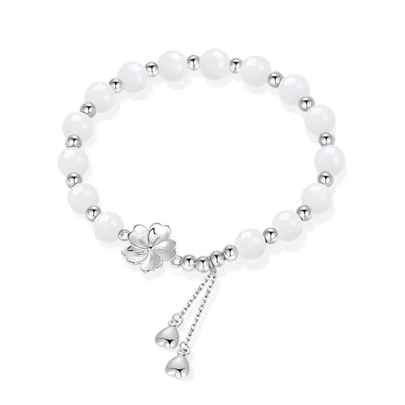 New Chinese style resin beaded couple bracelet with camellia and lotus flower motifs in S493 men's and women's sizes