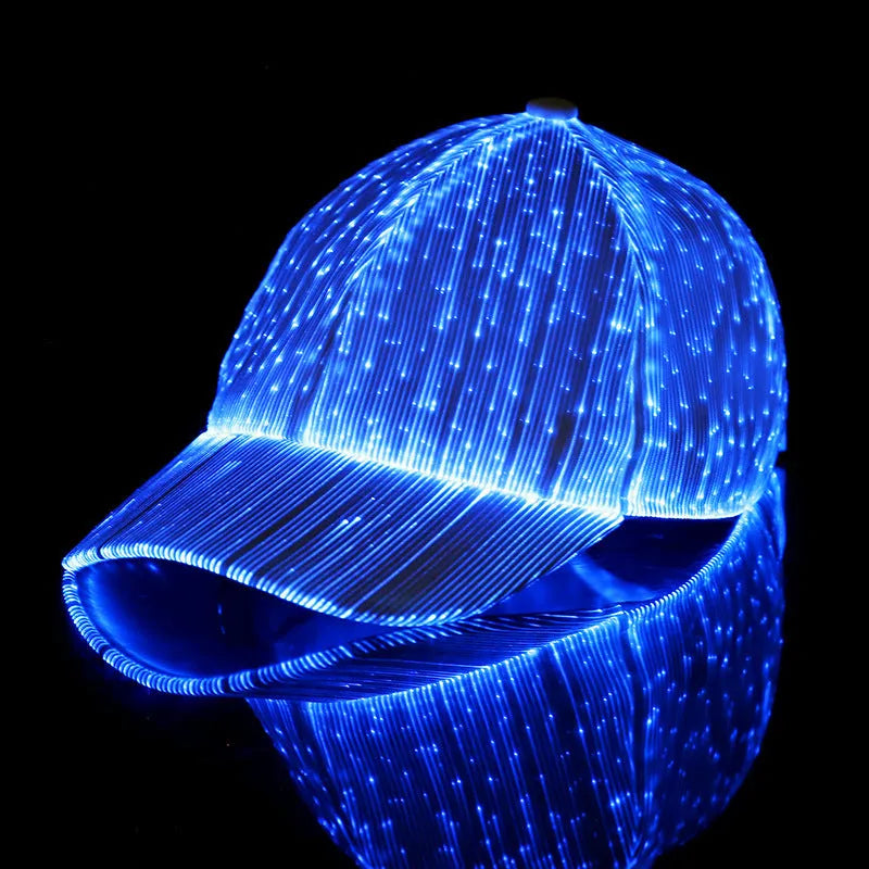 Luminous baseball cap with LED light fiber, Korean style, breathable, free size, black colour