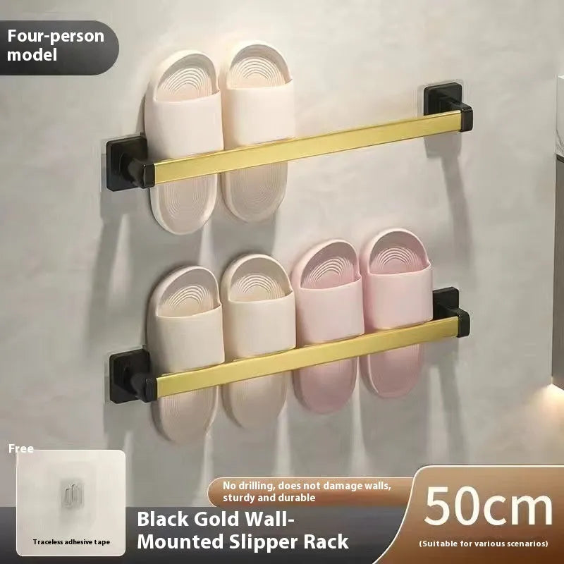 Bathroom slipper rack wall-mounted punch-free carbon steel with seat, Black finish