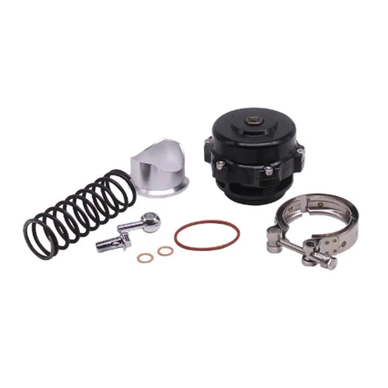 Universal aluminium alloy blow-off valve for turbo protection, 50mm, shown in multiple colours.