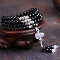 Natural black agate 108 beads bracelet unisex fashion OL style geometric shape numbers element