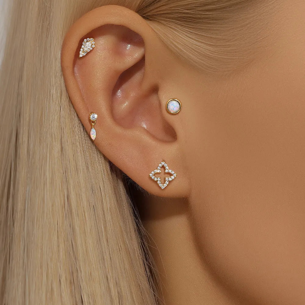 S925 sterling silver flat column thread ear bone studs in a gold electroplated finish.