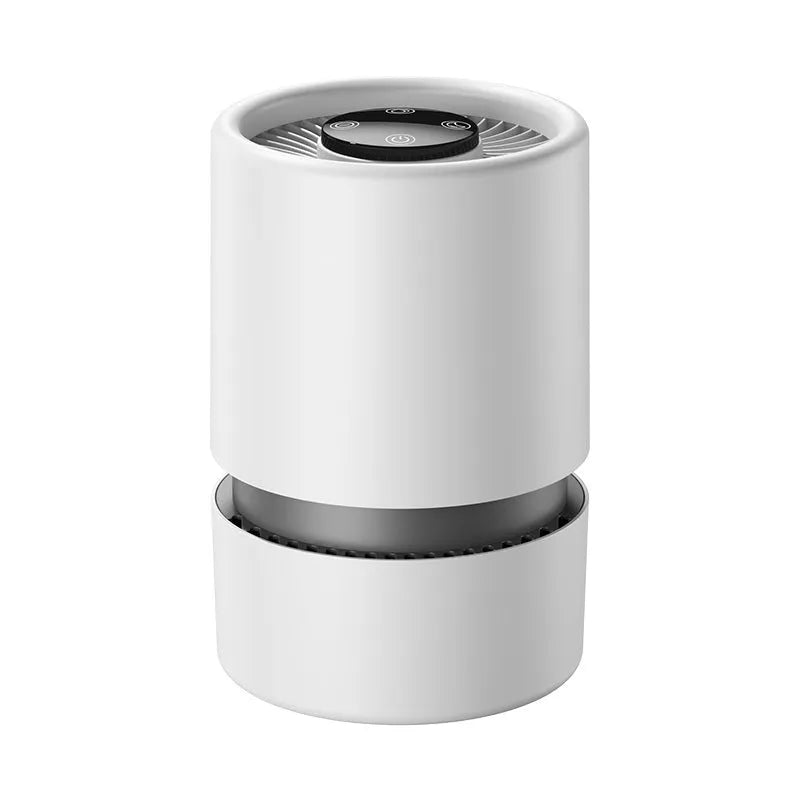 White desktop air purifier model EJ-JHQ101 removing smoke and formaldehyde in small room