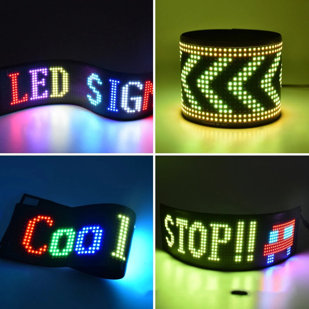 Programmable car LED sign with full-colour display showing custom text and patterns, 16x32 resolution, 7x17cm screen