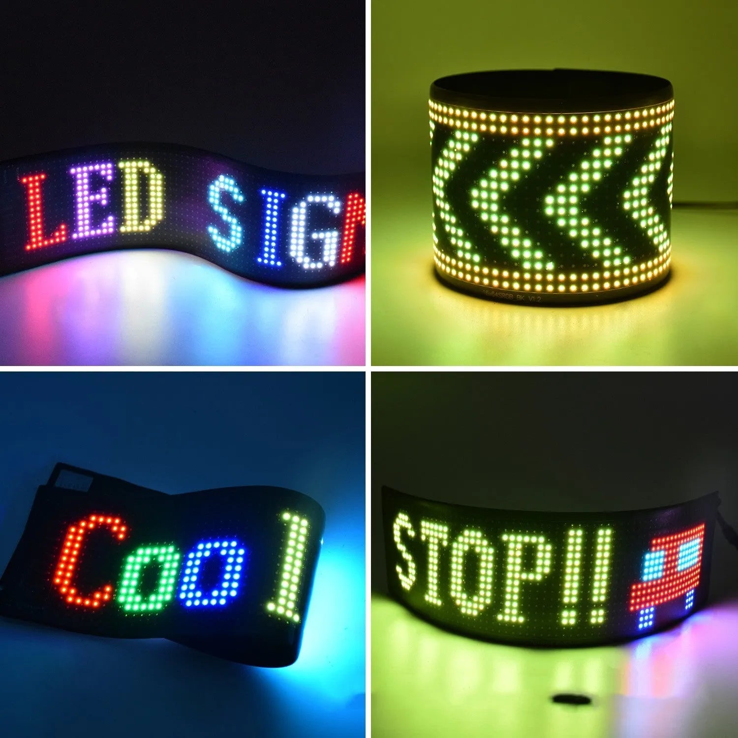 Programmable car LED sign with full-colour display showing custom text and patterns, 16x32 resolution, 7x17cm screen