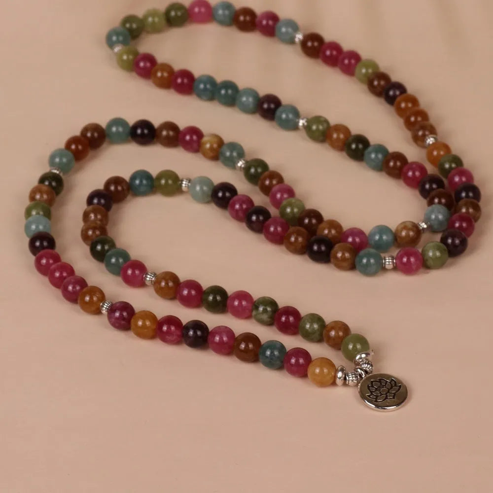 108-bead lotus hanging multi-layer bracelet in alloy tourmaline colour
