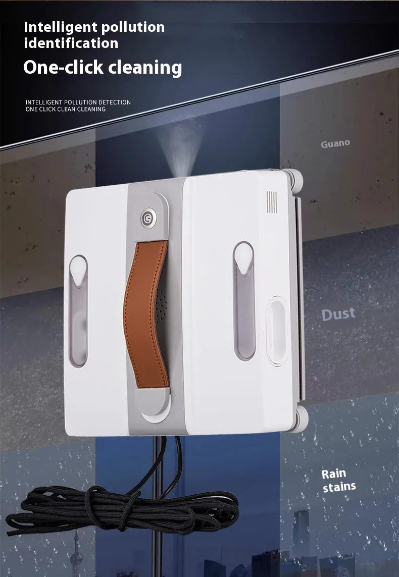 White intelligent window cleaning robot for high-rise buildings with electric motor
