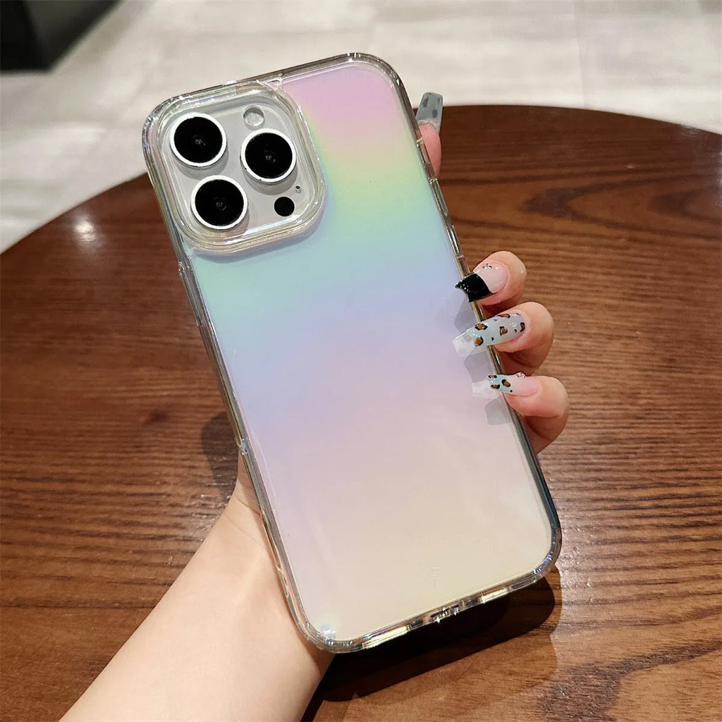 Colourful PC TPU phone case with mirror and laser design compatible with iPhone 13 to 16 series