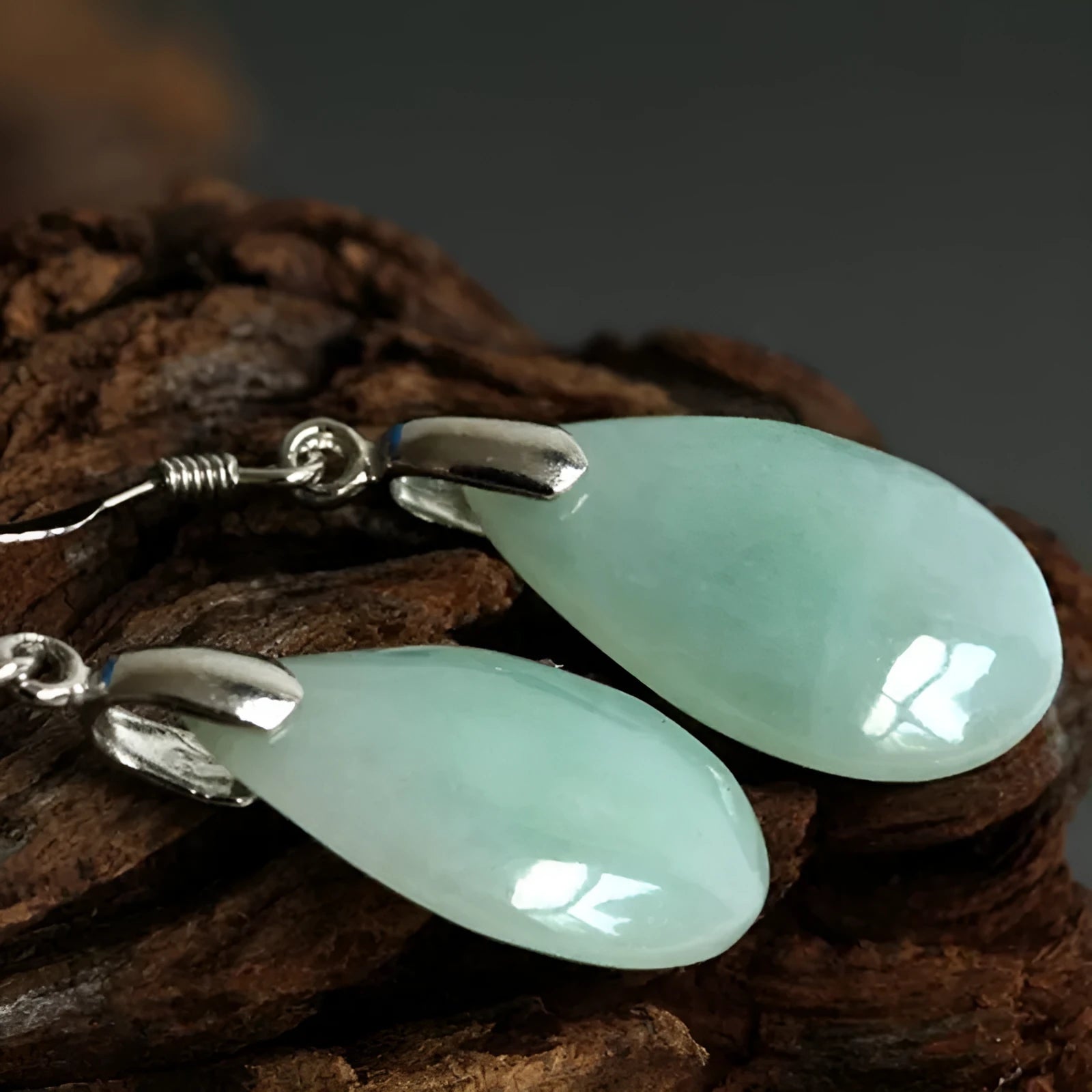 Natural Hetian Water Drop Female Jade Eardrop Earrings Alloy Studs Fashion Commuter Gray White Emerald