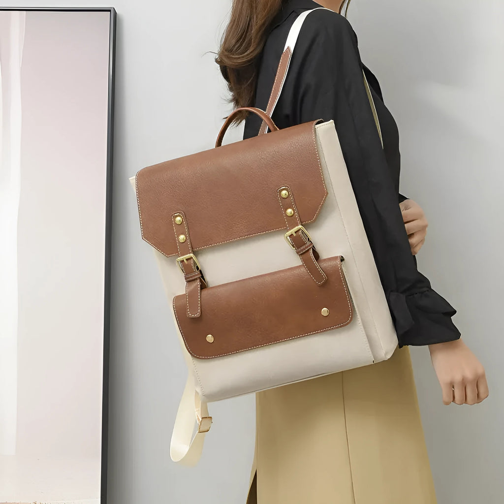 Korean retro style simple backpack in soft PU material, shown in available colours.