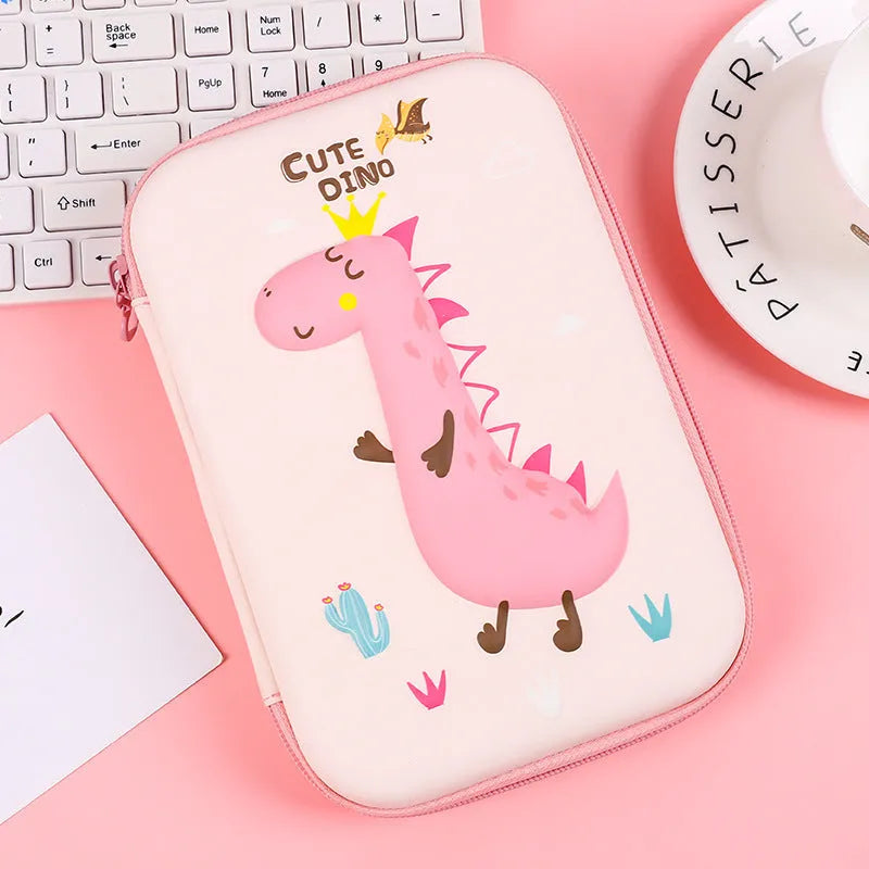 Canvas pencil case with large capacity and cute rabbit cartoon print, square shape for school use