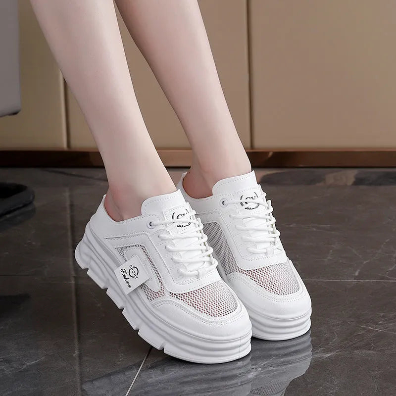 Women's black mesh half slippers with height increasing insole and rubber sole for spring and summer casual wear