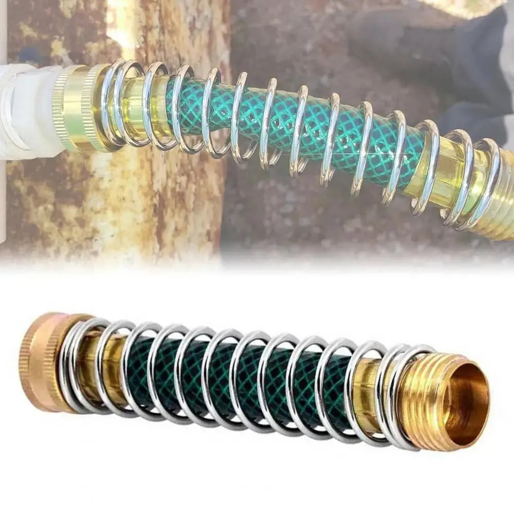 Brass spring hose connector with spiral mechanism for garden irrigation systems