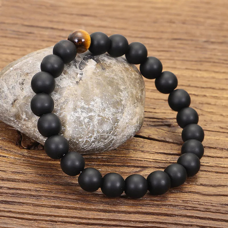 Tiger eye beaded bracelet and necklace set with 108 stones, drop-shaped tassel pendant, and 81cm circumference