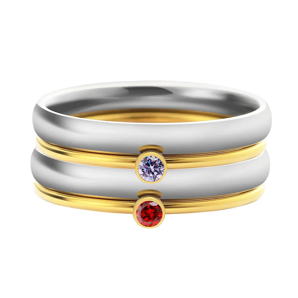 December birthstone engraved titanium steel ring with geometric design and electroplated finish