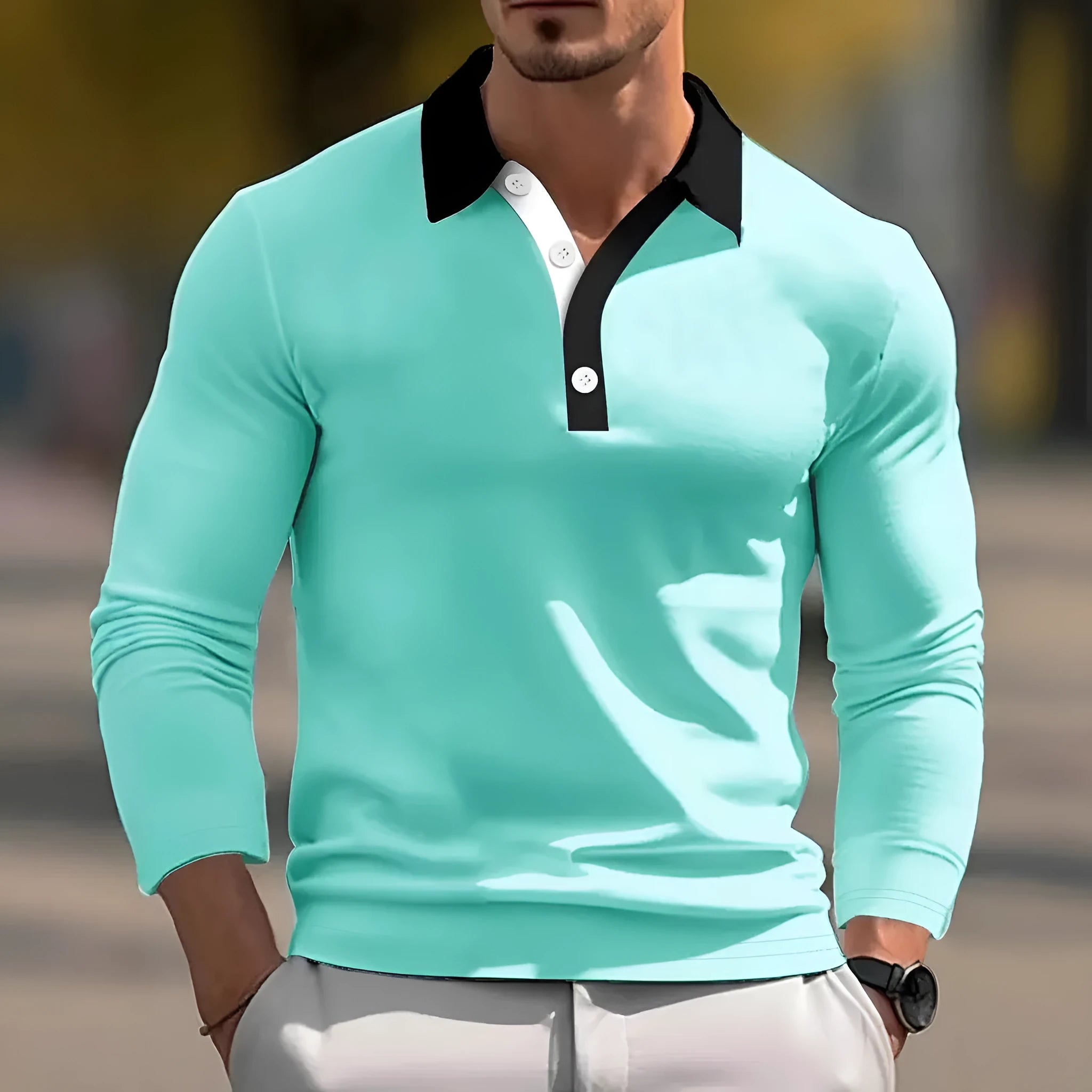 Men's designer button long sleeve retro loose top in polyester blend, multiple colours, sizes S-6XL
