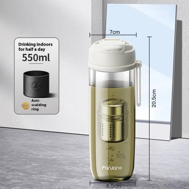 Tritan bubble tea cup in black with magnetic separation lid and insulated leather ring on white background