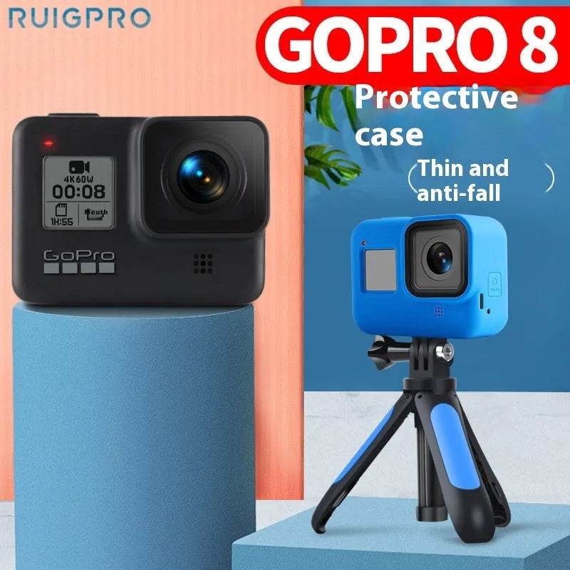 GoPro Hero8 Black silicone protective sleeve with anti-lost carrying strap in blue and black options