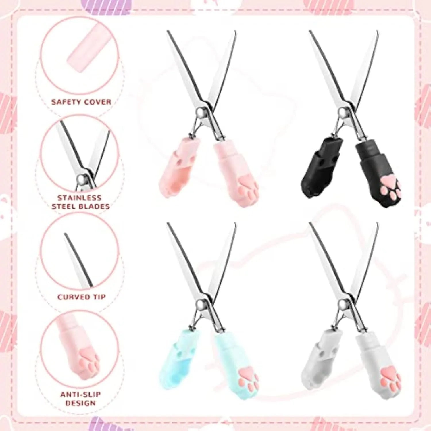Cat paw mini folding safety scissors showing folded position with stainless steel blades and decorative handle