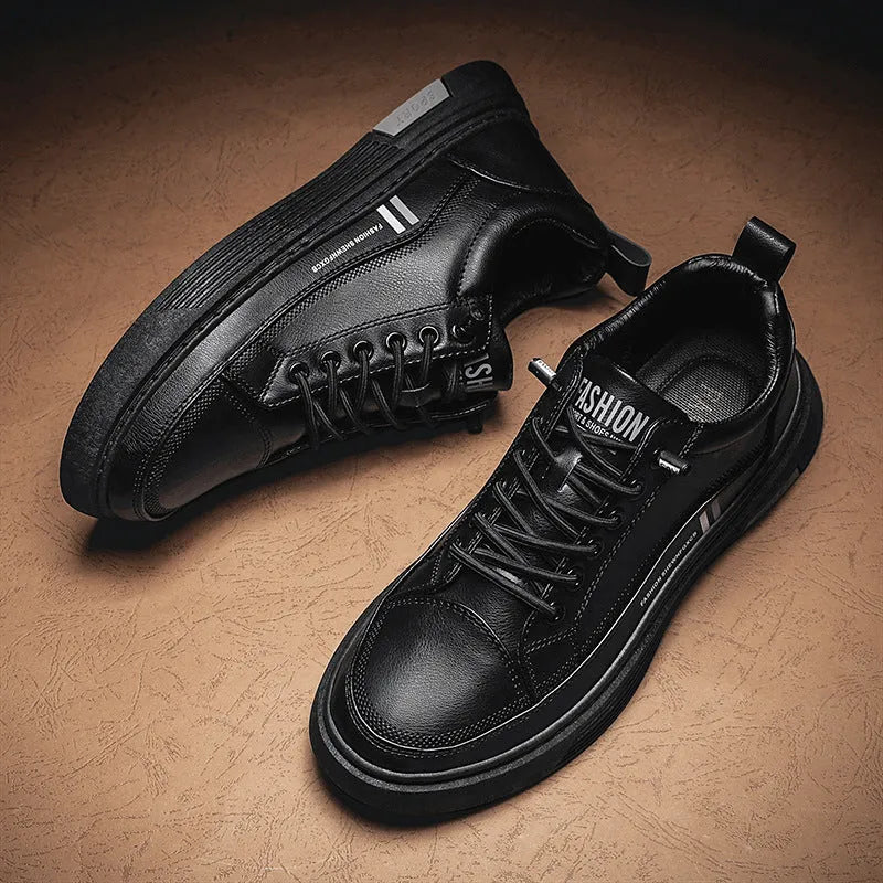Men's microfiber skateboard shoes with rubber sole and elastic band closure in white or black