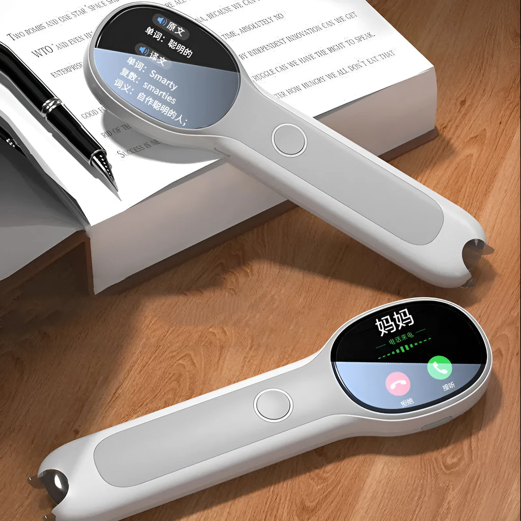 White Universal Reading Pen Basic Edition for English learning and translation, with USB cable.