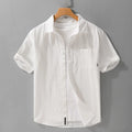 Men's cotton short sleeve cardigan shirt in white loose fit for summer