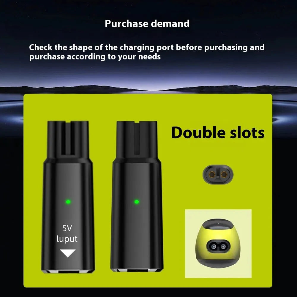Black USB-C charging adapter for 4.3V electric shavers and hair clippers with aluminium alloy housing