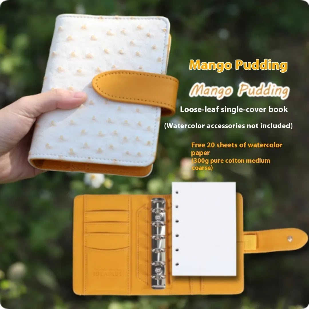 A7 loose-leaf watercolour notebook in one of five colours: Avocado Green, Hazelnut Brown, Mango Pudding, Mocha Coffee, or Rainforest Green.
