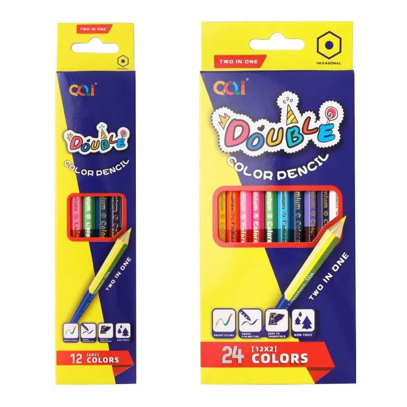 Wooden colour pencil set with double head leads in studio setting