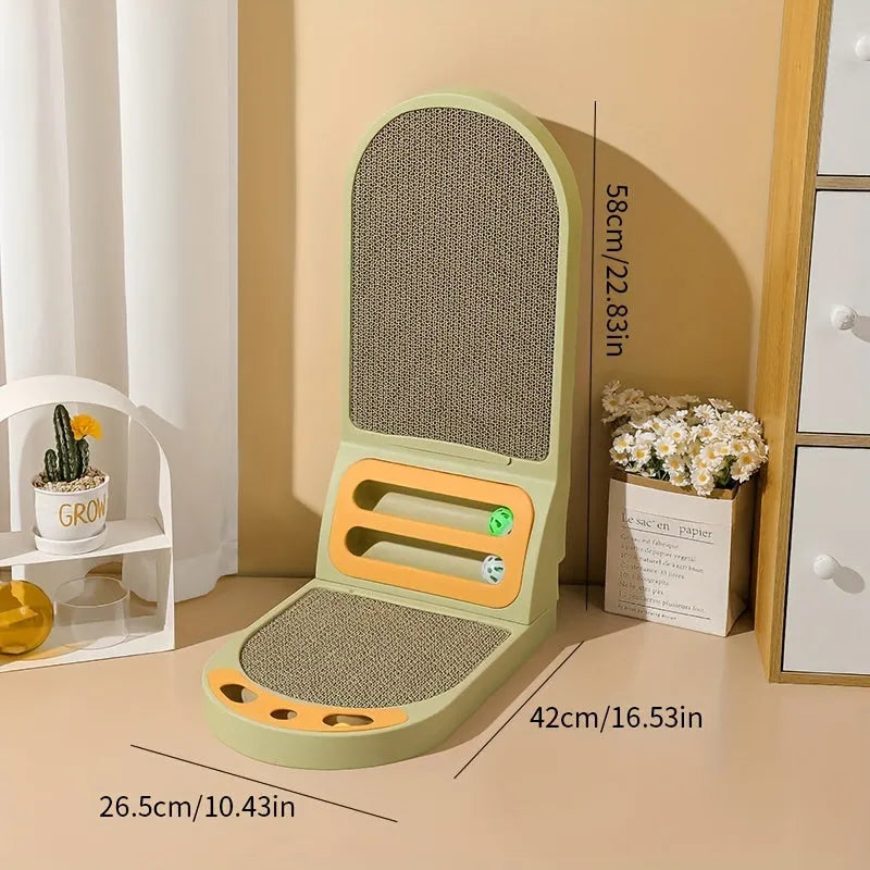 L-shape thickened cardboard cat scratching board in gray, 53x35x4 cm, with vertical and horizontal scratching surfaces
